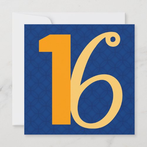 16th Birthday Huge Numbers Blue and Gold W948 Invitation
