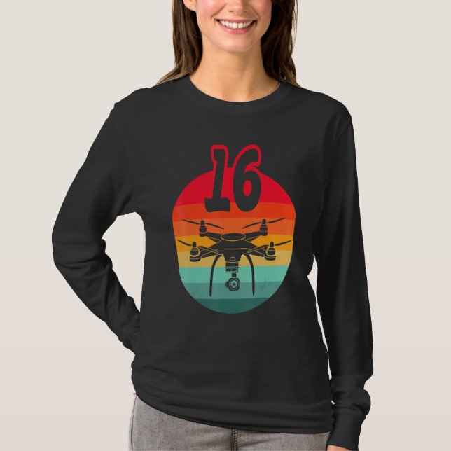 16th Birthday I Retro Remote Control Drones With C T-Shirt (Front)
