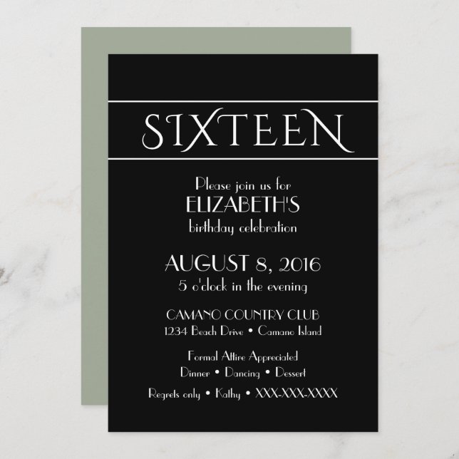 16'th Birthday Invitation (Front/Back)