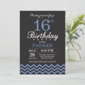 16th Birthday Invitation Black and Blue (Standing Front)