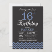16th Birthday Invitation Black and Blue (Front)