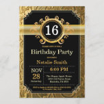 16th Birthday Invitation Black and Gold Glitter<br><div class="desc">16th Birthday Invitation with Black and Gold Glitter Background. Adult Birthday. Male Men or Women Birthday. Kids Boy or Girl Lady Teen Teenage Bday Invite. 13th 15th 16th 18th 20th 21st 30th 40th 50th 60th 70th 80th 90th 100th. Any Age. For further customization, please click the "Customize it" button and...</div>