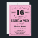 16th Birthday Invitation Black and Pink<br><div class="desc">16th Birthday Invitation Black and Pink Typography. Black and Pink Background. Kids Birthday. Male Men or Women Birthday. Kids Boy or Girl Lady Teen Teenage Bday Invite. 13th 15th 16th 18th 20th 21st 30th 40th 50th 60th 70th 80th 90th 100th. Any Age. For further customization, please click the "Customize it"...</div>