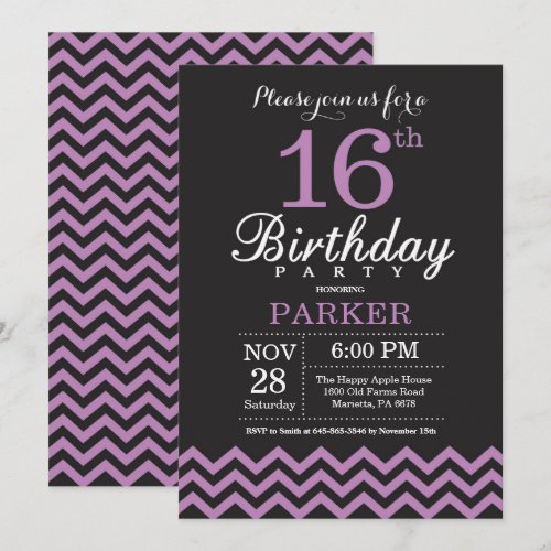 16th Birthday Invitation Black and Purple