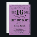 16th Birthday Invitation Black and Purple<br><div class="desc">16th Birthday Invitation Black and Purple Typography. Black and Purple Lilac Lavender Violet Background. Kids Birthday. Male Men or Women Birthday. Kids Boy or Girl Lady Teen Teenage Bday Invite. 13th 15th 16th 18th 20th 21st 30th 40th 50th 60th 70th 80th 90th 100th. Any Age. For further customization, please click...</div>