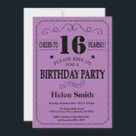16th Birthday Invitation Black and Purple<br><div class="desc">16th Birthday Invitation Black and Purple Typography. Black and Purple Lilac Lavender Violet Background. Kids Birthday. Male Men or Women Birthday. Kids Boy or Girl Lady Teen Teenage Bday Invite. 13th 15th 16th 18th 20th 21st 30th 40th 50th 60th 70th 80th 90th 100th. Any Age. For further customization, please click...</div>