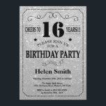 16th Birthday Invitation Black and Silver Glitter<br><div class="desc">16th Birthday Invitation Black and Silver Glitter Typography. Black and Silver Glitter Background. Kids Birthday. Male Men or Women Birthday. Kids Boy or Girl Lady Teen Teenage Bday Invite. 13th 15th 16th 18th 20th 21st 30th 40th 50th 60th 70th 80th 90th 100th. Any Age. For further customization, please click the...</div>