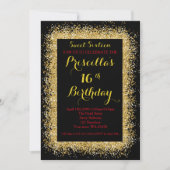 16th Birthday invitation, black, swirl, gold red Invitation (Front)