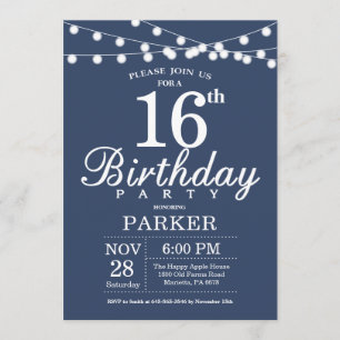 16th Birthday Invitation Blue