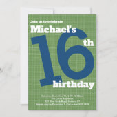 16th Birthday Invitation Blue with Green Accent, (Front)