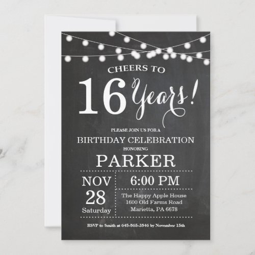 16th Birthday Invitation Chalkboard