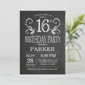 16th Birthday Invitation Chalkboard Floral (Standing Front)