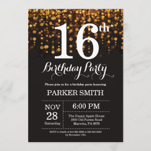 16th Birthday Invitation Gold Glitter