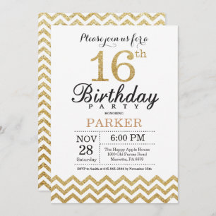 16th Birthday Invitation Gold Glitter