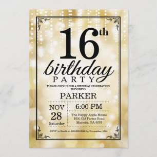16th Birthday Invitation Gold Glitter