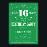 16th Birthday Invitation Green and White<br><div class="desc">16th Birthday Invitation Green and White Typography. Green and White Background. Kids Birthday. Male Men or Women Birthday. Kids Boy or Girl Lady Teen Teenage Bday Invite. 13th 15th 16th 18th 20th 21st 30th 40th 50th 60th 70th 80th 90th 100th. Any Age. For further customization, please click the "Customize it"...</div>