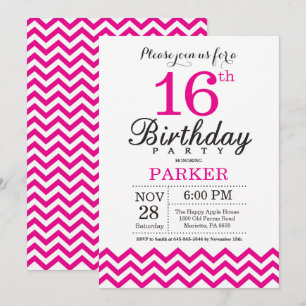 16th Birthday Invitation Hot Pink Chevron