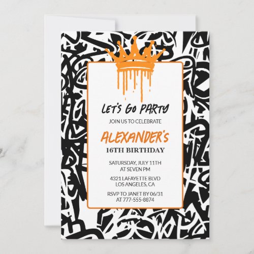 16th birthday invitation Men Party Graffiti Paint 