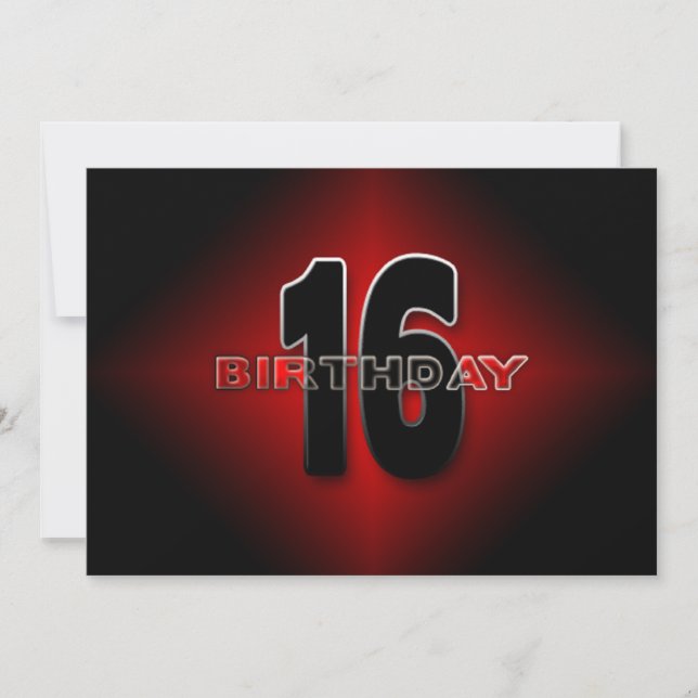 16th Birthday INVITATION - Modern,Red/Black/Silver (Front)