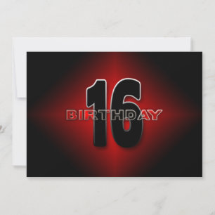 16th Birthday INVITATION - Modern,Red/Black/Silver