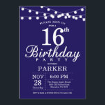 16th Birthday Invitation Navy Blue<br><div class="desc">16th Birthday Invitation with String Lights. Navy Blue Background. Kids Birthday. Boy or Girl Bday Invite. 13th 15th 16th 18th 20th 21st 30th 40th 50th 60th 70th 80th 90th 100th,  Any age. For further customization,  please click the "Customize it" button and use our design tool to modify this template.</div>