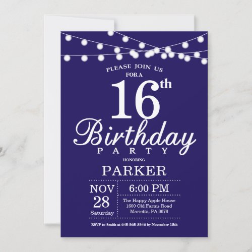 16th Birthday Invitation Navy Blue