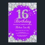 16th Birthday Invitation Purple and Silver Diamond<br><div class="desc">16th Birthday Invitation. Purple and Silver Rhinestone Diamond. Elegant Birthday Bash invite. Kids Birthday. Girl Birthday. Boy Birthday. For further customization,  please click the "Customize it" button and use our design tool to modify this template.</div>