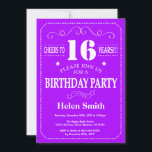 16th Birthday Invitation Purple and White<br><div class="desc">16th Birthday Invitation Purple and White Typography. Purple and White Background. Kids Birthday. Male Men or Women Birthday. Kids Boy or Girl Lady Teen Teenage Bday Invite. 13th 15th 16th 18th 20th 21st 30th 40th 50th 60th 70th 80th 90th 100th. Any Age. For further customization, please click the "Customize it"...</div>