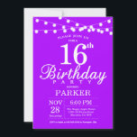 16th Birthday Invitation Purple Lavender Lilac<br><div class="desc">16th Birthday Invitation with String Lights. Purple Lavender Lilac Background. Kids Birthday. Girl Lady Elegant bday Invite. 13th 15th 16th 18th 20th 21st 30th 40th 50th 60th 70th 80th 90th 100th, Any age. For further customization, please click the "Customize it" button and use our design tool to modify this template....</div>
