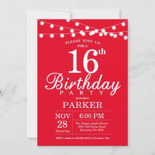 16th Birthday Invitation Red