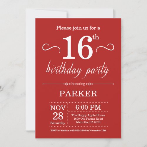 16th Birthday Invitation Red