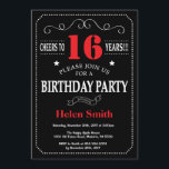 16th Birthday Invitation Red and Black Chalkboard<br><div class="desc">16th Birthday Invitation Red and Black Typography. Chalkboard. Black and White Background. Kids Birthday. Male Men or Women Birthday. Kids Boy or Girl Lady Teen Teenage Bday Invite. 13th 15th 16th 18th 20th 21st 30th 40th 50th 60th 70th 80th 90th 100th. Any Age. For further customization, please click the "Customize...</div>