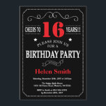 16th Birthday Invitation Red and Black Chalkboard<br><div class="desc">16th Birthday Invitation Red and Black Typography. Chalkboard. Black and White Background. Kids Birthday. Male Men or Women Birthday. Kids Boy or Girl Lady Teen Teenage Bday Invite. 13th 15th 16th 18th 20th 21st 30th 40th 50th 60th 70th 80th 90th 100th. Any Age. For further customization, please click the "Customize...</div>
