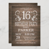 16th Birthday Invitation Rustic Wood Floral (Front/Back)