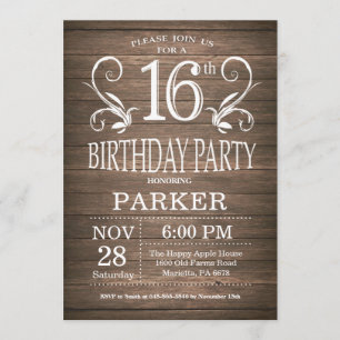 16th Birthday Invitation Rustic Wood Floral