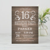 16th Birthday Invitation Rustic Wood Floral (Standing Front)
