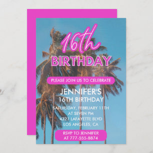 16th birthday invitation Summer Tropical Palm tree
