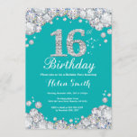 16th Birthday Invitation Teal and Silver Diamond<br><div class="desc">16th Birthday Invitation. Teal and Silver Rhinestone Diamond Teal Turquoise Aqua Background. Elegant Birthday Bash invite. Kids Birthday. Girl Birthday. Boy Birthday. For further customization,  please click the "Customize it" button and use our design tool to modify this template.</div>