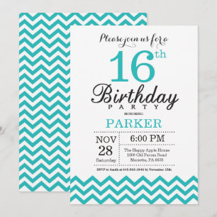 16th Birthday Invitation Teal Chevron