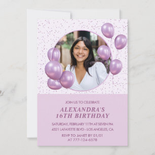 16th birthday invitations Balloons Photo Purple