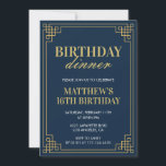 16th birthday invitations Birthday dinner Men navy<br><div class="desc">16th birthday invitations Birthday dinner Men elegant chic navy</div>