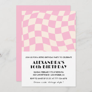 16th birthday invitations Checkered Retro Pink