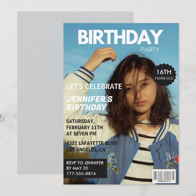 16th birthday invitations for her Magazine Cover (Front/Back)