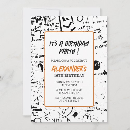 16th birthday invitations Men Graffiti Party Paint