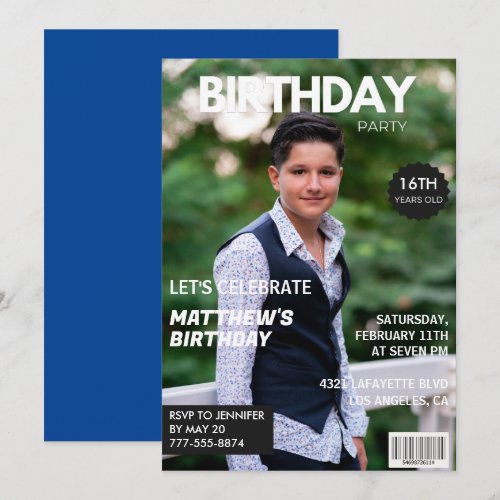 16th birthday invitations Men Him Magazine Cover