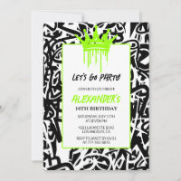 16th birthday invitations Men Party Graffiti Crown