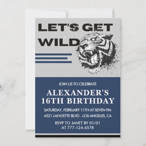 16th birthday invitations Men Party Let's Get Wild