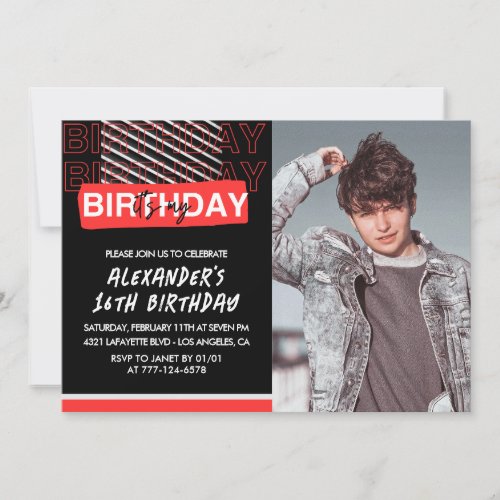 16th birthday invitations Men Party Photo Red 