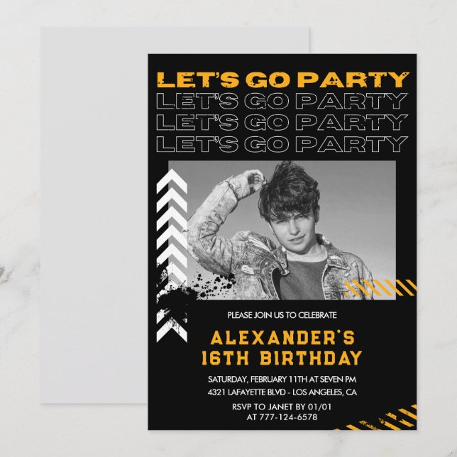 16th birthday invitations Men Photo Spray paint (Front/Back)