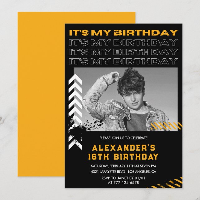 16th birthday invitations Men Photo Spray paint (Front/Back)
